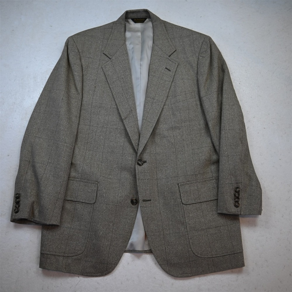 Vtg USA Made Southwick 44S Tan Brown Windowpane Wool Mens Blazer Sport Coat